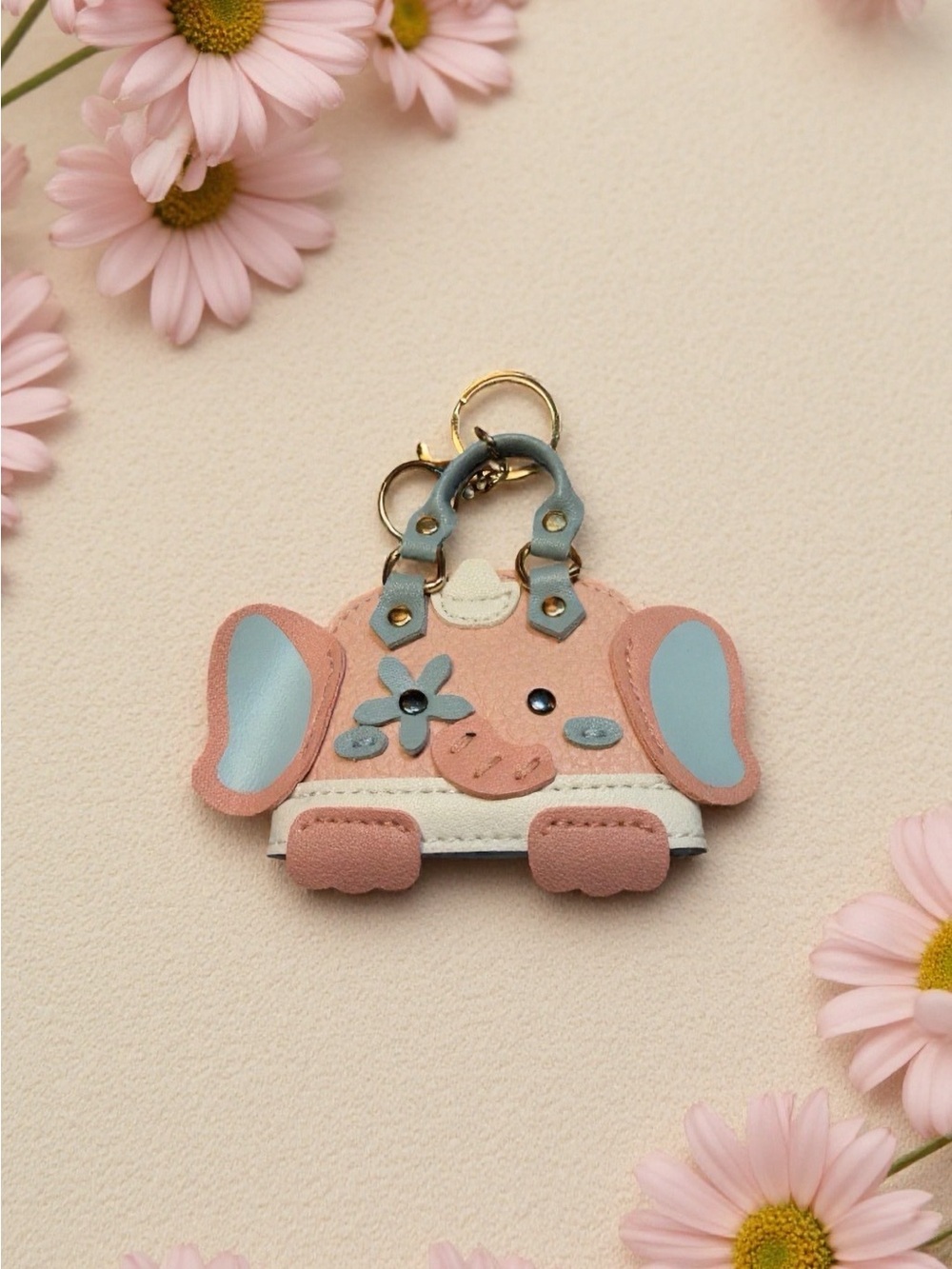 New Cute Pink Elephant Coin Purse Wallet With Goldtone Keychain Zipper Closure